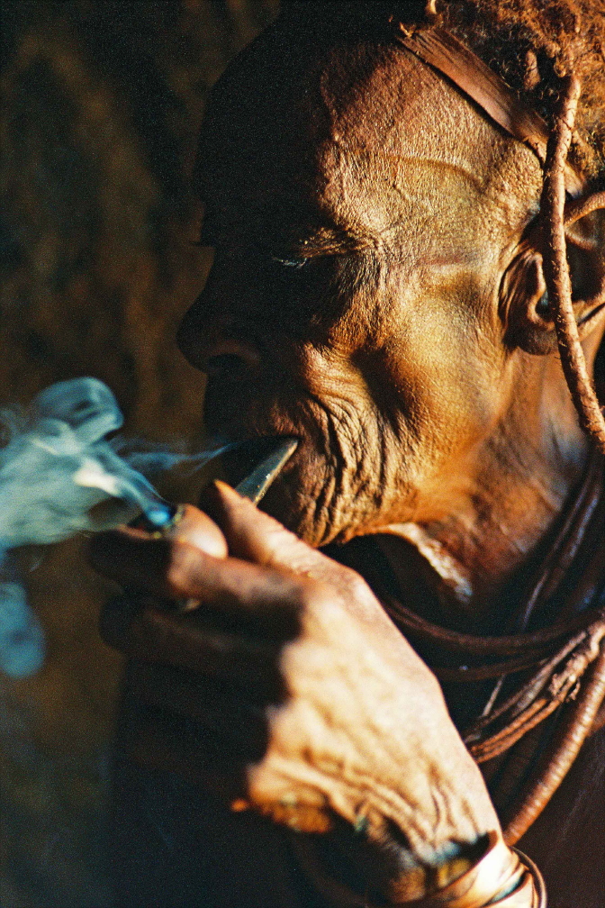 Ouma with pipe, Namibia (copyright Ron Swilling)